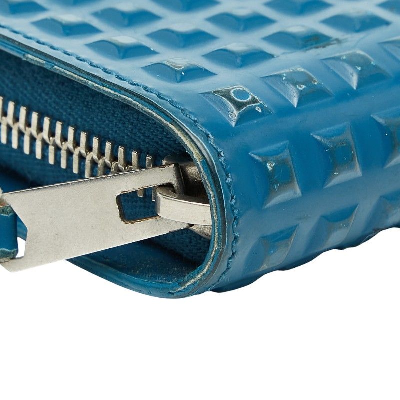 Balenciaga Grid Wallet Long Wallet Round Zipper 298821 Blue Leather Women