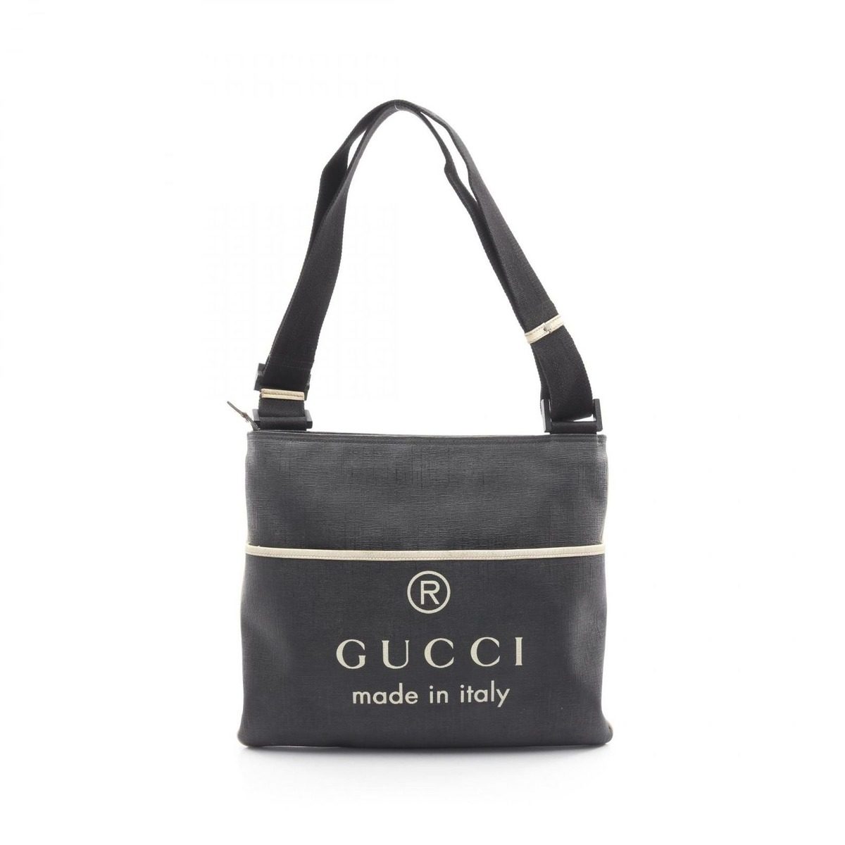 Gucci Shoulder Bag Black Beige Canvas Leather Logo