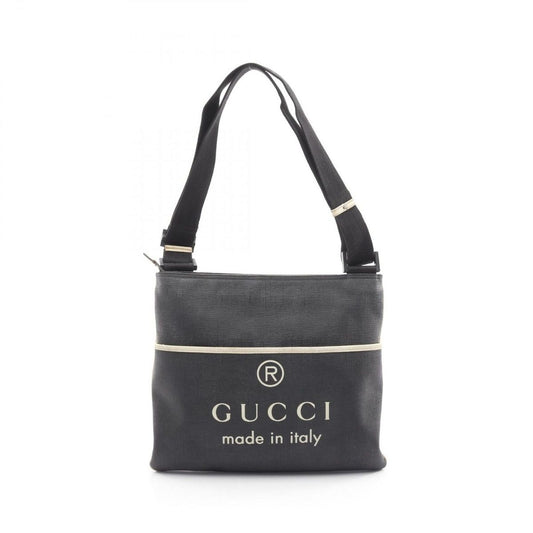 Gucci Shoulder Bag Black Beige Canvas Leather Logo