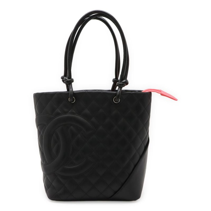 Chanel Cambon Line Medium Tote Shoulder Bag Soft Calf Leather Black Pink