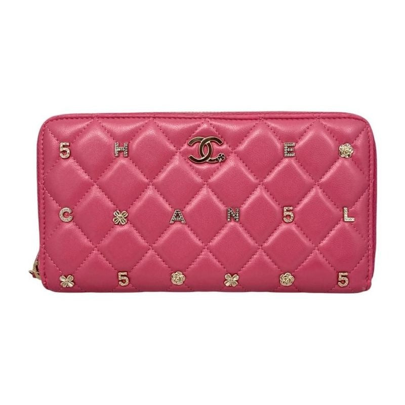 Chanel Long Wallet Zip Round Ap1590 Quilted Lambskin Coco Mark