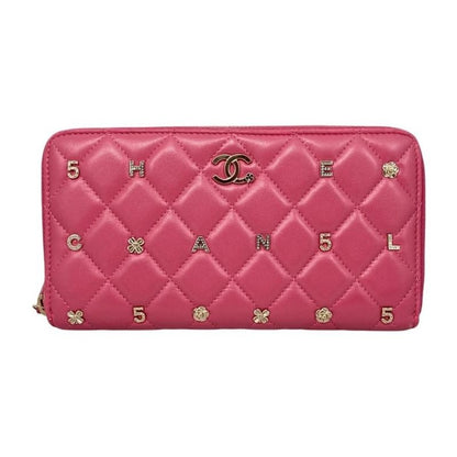 Chanel Long Wallet Zip Round Ap1590 Quilted Lambskin Coco Mark