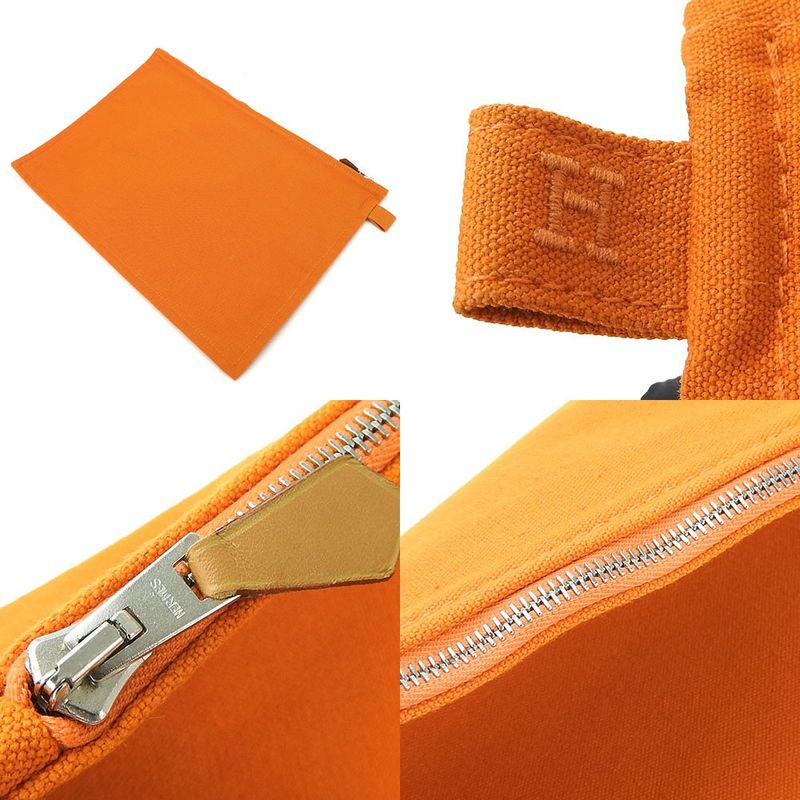 Hermes Bora Pouch GM Canvas Orange Zipper Bag-in-bag Small Item Clutch Usual