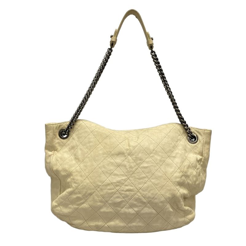 Chanel Tote Bag Matelasse Beige Chain Shoulder/vintage Silver Hardware