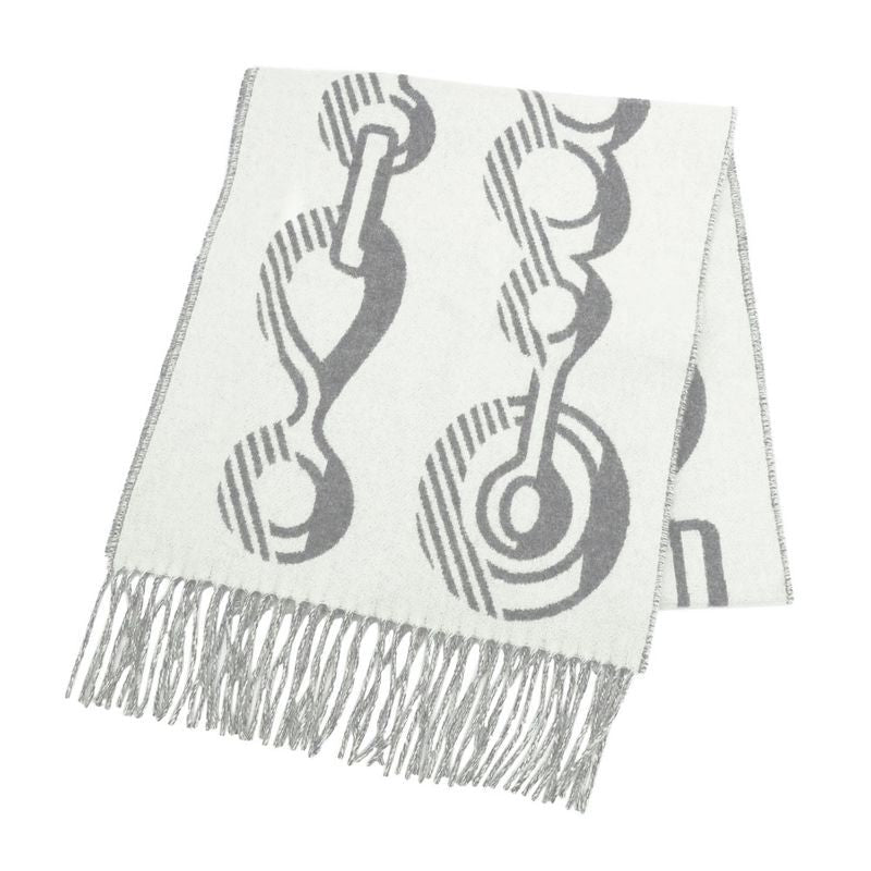 Hermes Muffler Dore Bagle Gray 100% Cashmere Fringe Accessories Scarf