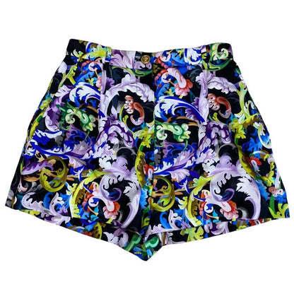 Versace Print Shorts All Over Pattern Black Multicolor Silk Pants