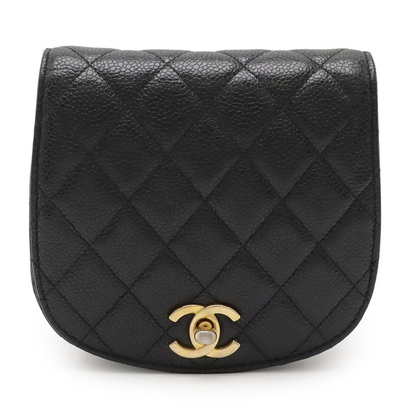 Chanel Quilted Belt Bag Waist Pouch Body Caviar Leather Black