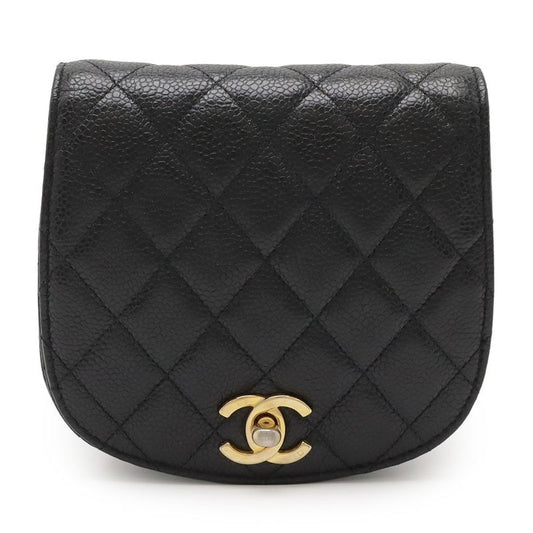 Chanel Quilted Belt Bag Waist Pouch Body Caviar Leather Black