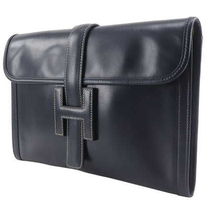 Hermes Jigier PM Vintage Box Calf Navy 0Q Unisex Clutch Bag