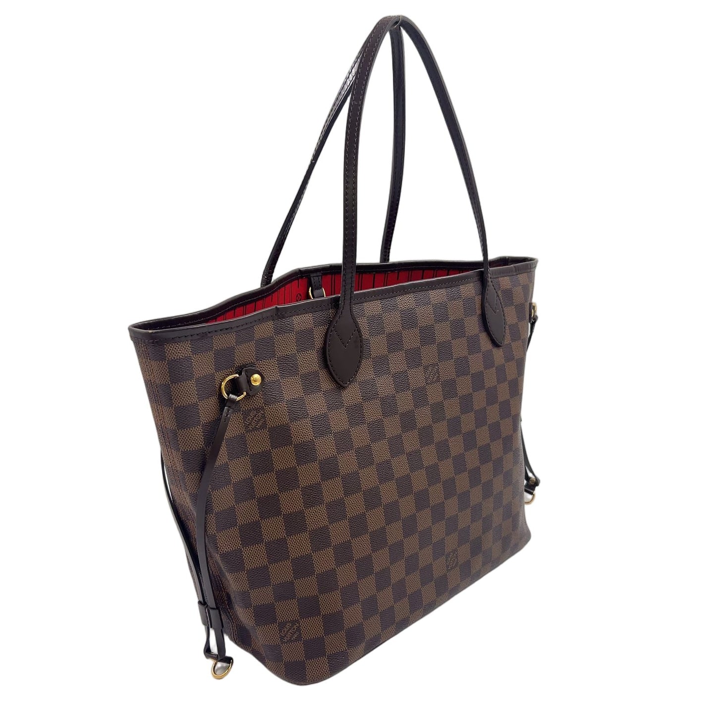 Louis Vuitton Neverfull Damier Ebene Leather Brown Red Tote Gold — view 2