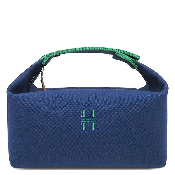 Hermes Pouch Brid-a-brac GM Cotton Marine Silver Blue Navy Green Vanity H Logo