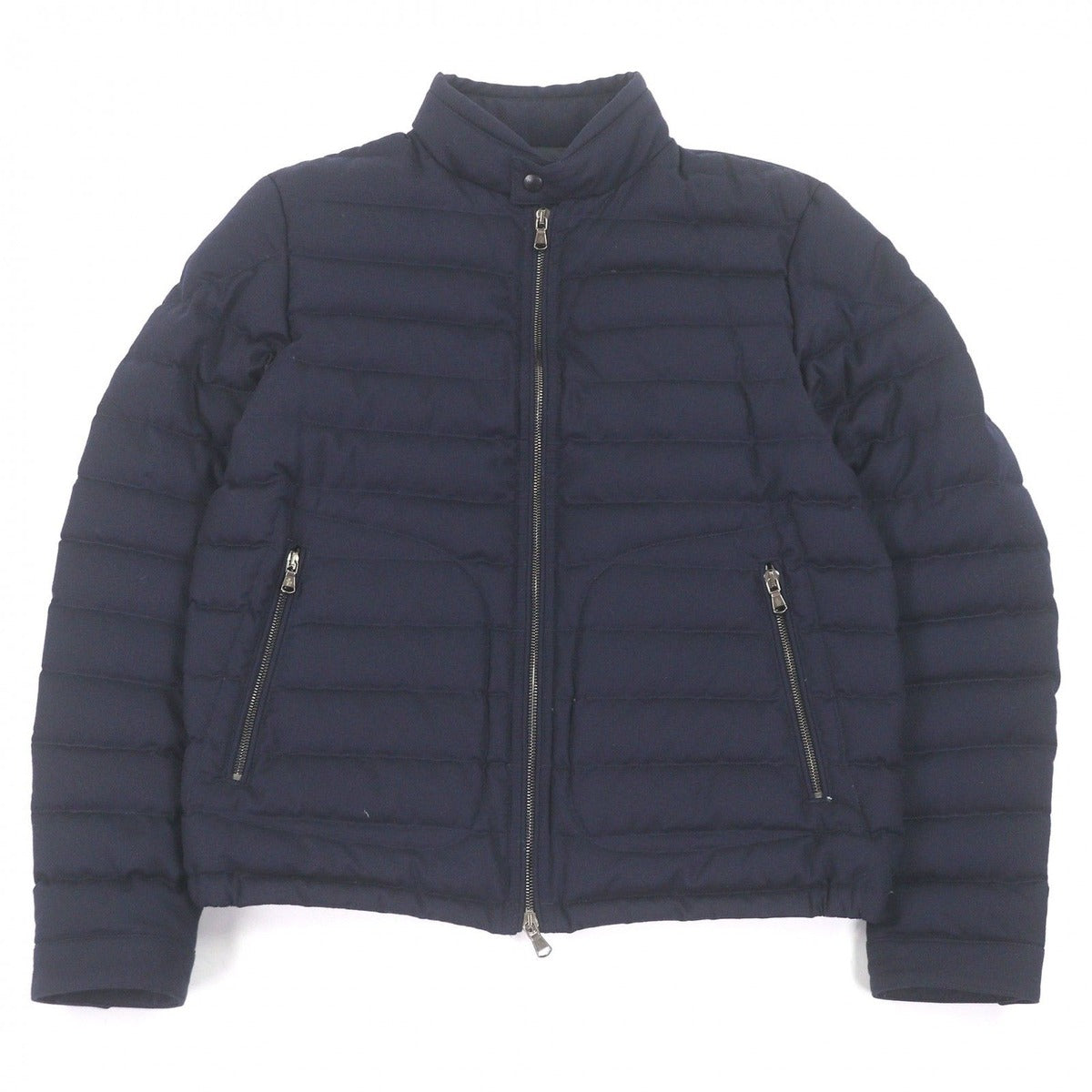 Moncler Delabost Giubbotto Wool Stand Collar Double Zip Down Jacket Navy 3