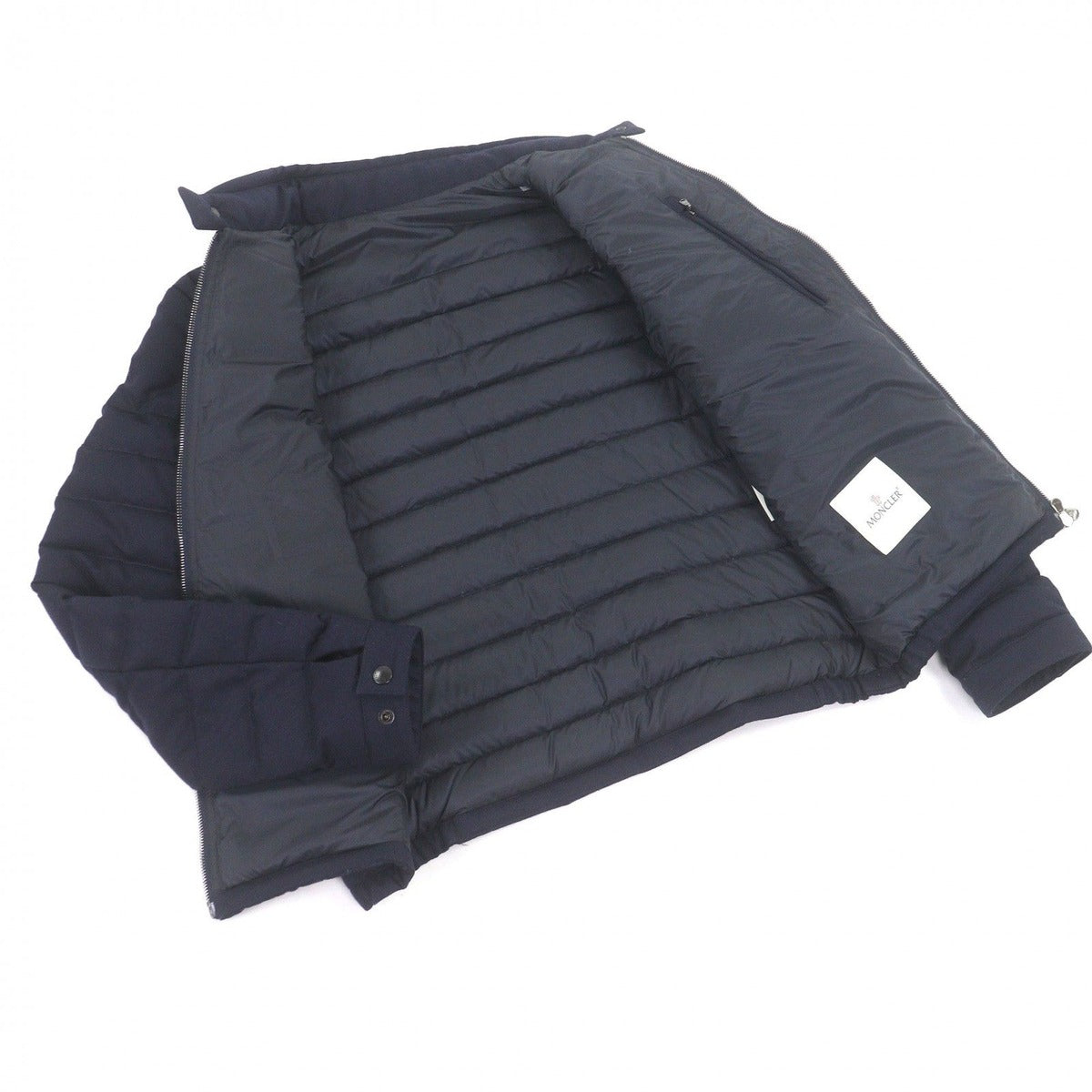 Moncler Delabost Giubbotto Wool Stand Collar Double Zip Down Jacket Navy 3 — view 3