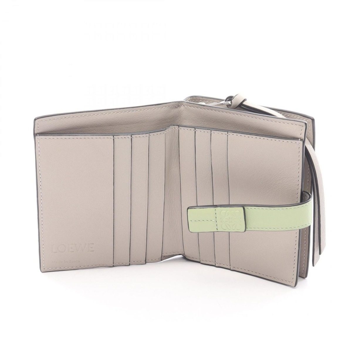 Loewe Bifold Wallet Anagram Compact Zip Gray Yellow Green Leather — view 3