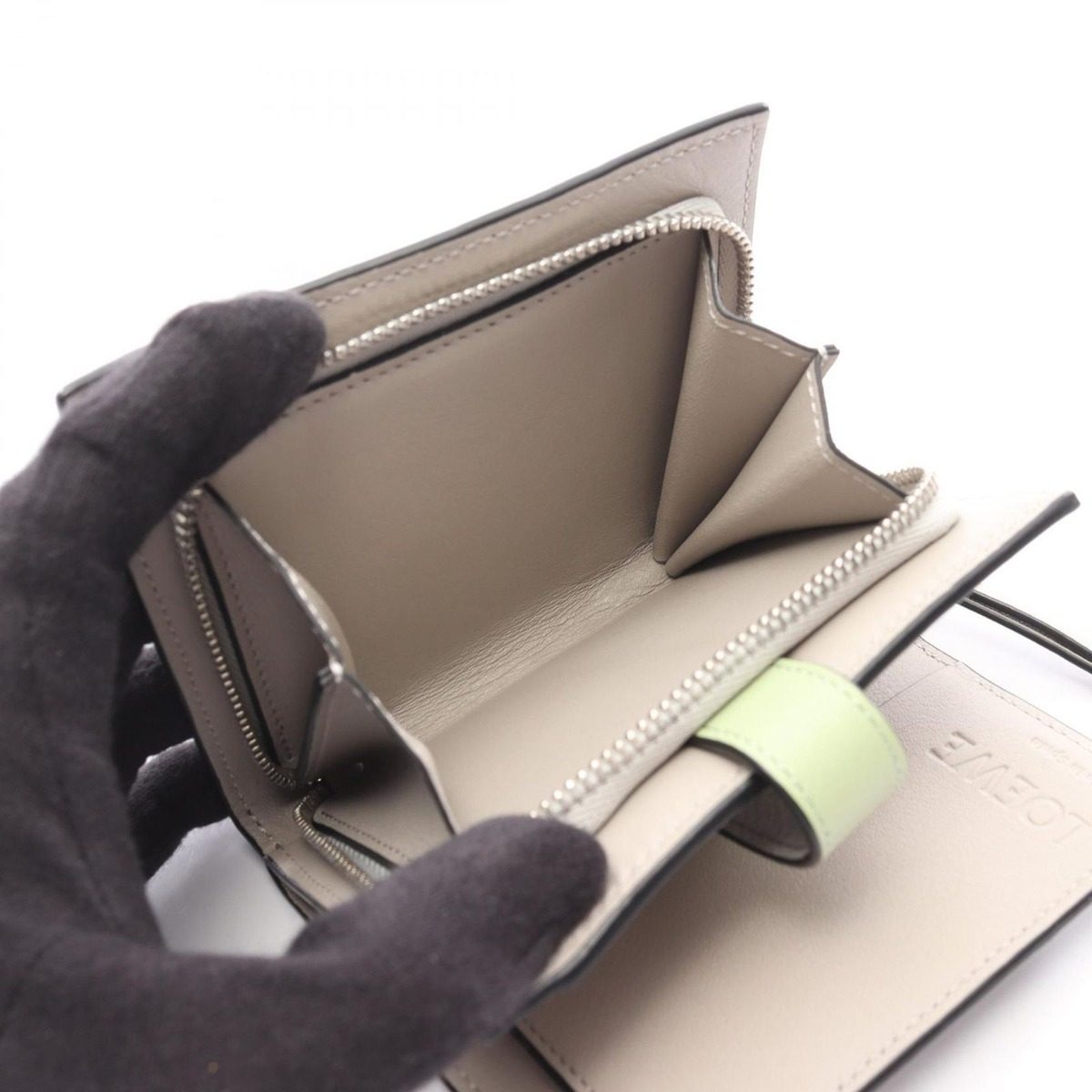 Loewe Bifold Wallet Anagram Compact Zip Gray Yellow Green Leather — view 4