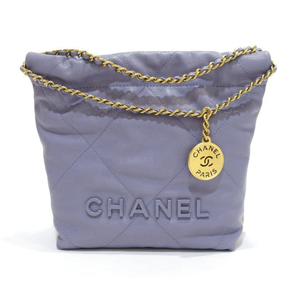 Chanel Chnel22 Mini Handbag 2-Way Soft Caviar Leather Purple Gold Hardware