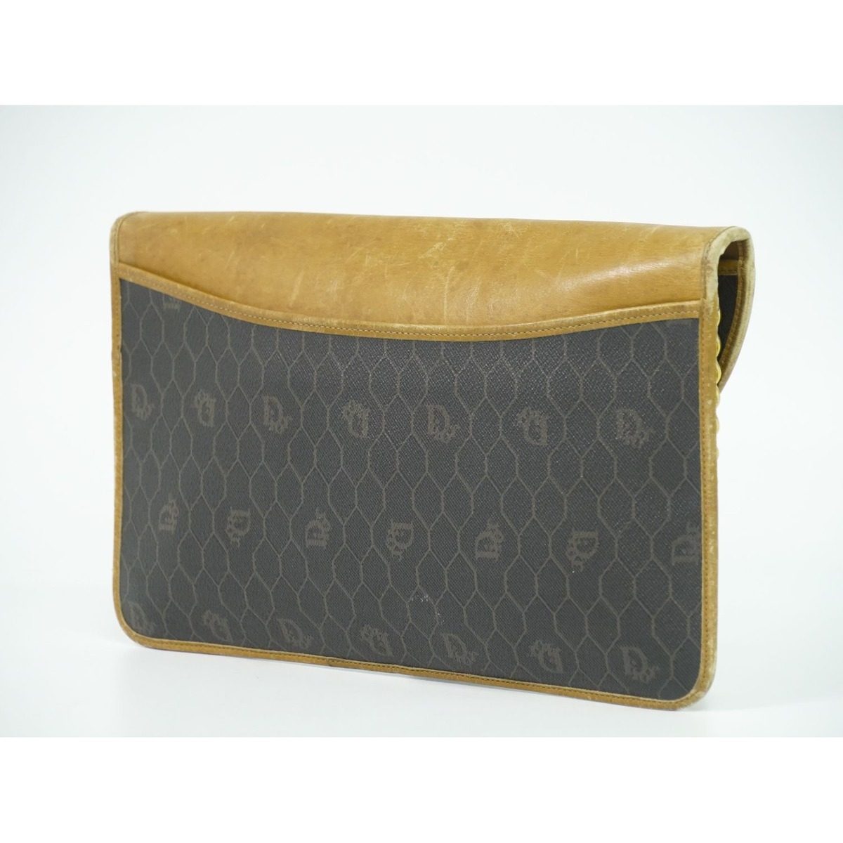 Dior Honeycomb Pattern Chain Shoulder Bag Pochette Leather Black Brown — view 2