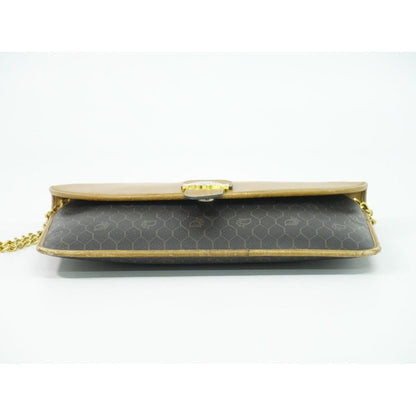 Dior Honeycomb Pattern Chain Shoulder Bag Pochette Leather Black Brown — view 3