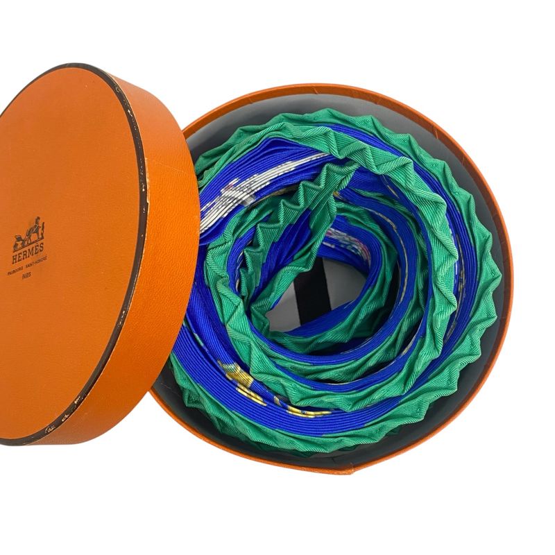 Hermes Silk Scarf Pleated Desert Accessories Blue