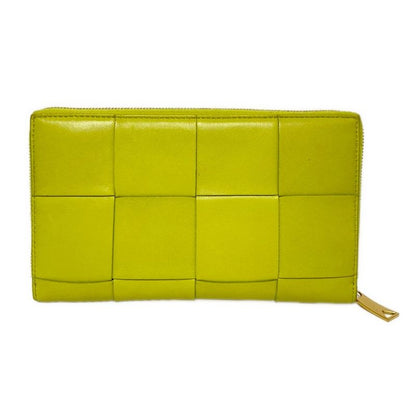 Bottega Veneta Long Wallet Cassette Zip Around Wallet Yellow Green Leather