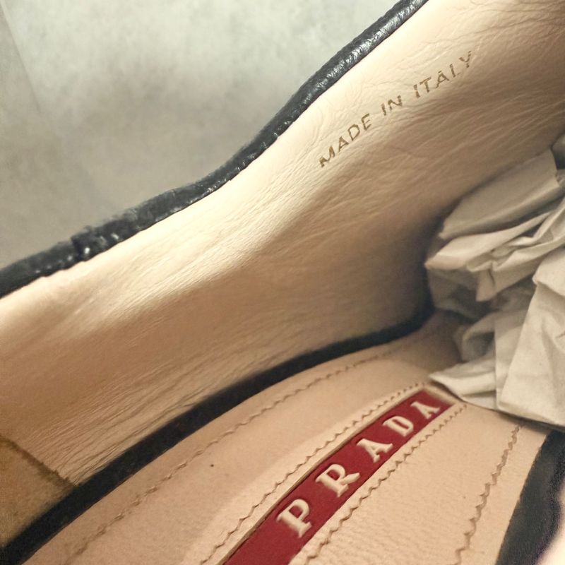 Prada Leather Wedge Sole Logo Booties 35 1 2 22.5cm (8.86in) Short Boots Black