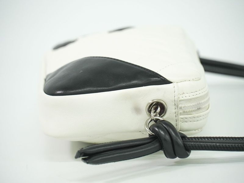 Authentic Chanel Coco Mark Cambon Line 2WAY Handbag Pouch Leather White Black