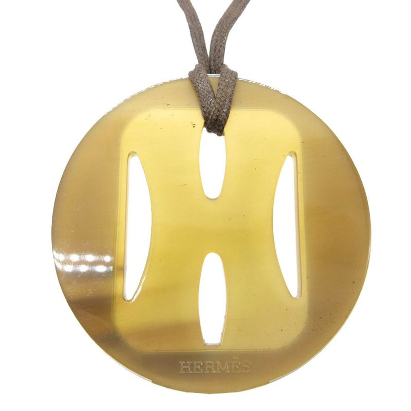 Hermes Buffalo Horn Necklace White/brown 0219 Hermes