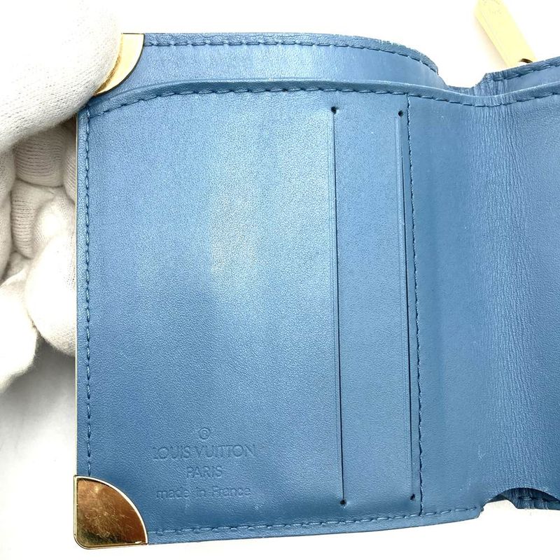 Louis Vuitton M91829 Compact Zip Bifold Wallet Blue Leather Women