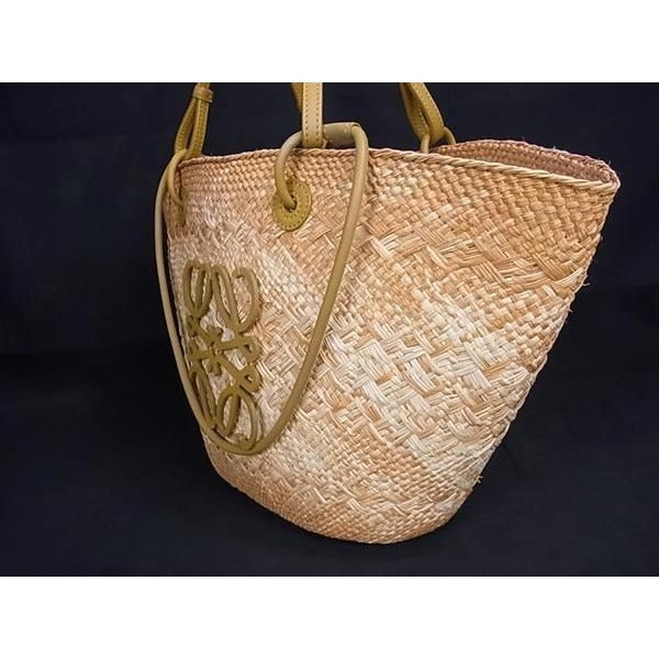 Loewe Anagram Straw Leather Basket Bag Handbag Tote Women Beige Ft0538 — view 3