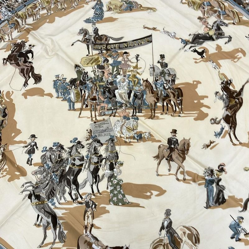 Hermes Scarf Carré 90 Ivory×dark Brown×multi Cirque Molier