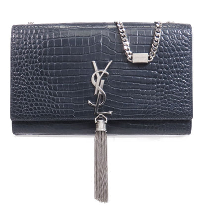 Saint Laurent Kate Tassel Navy Leather Chain Embossed Shoulder Bag