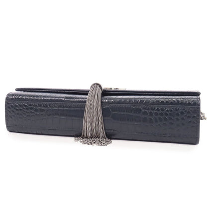 Saint Laurent Kate Tassel Navy Leather Chain Embossed Shoulder Bag — view 3