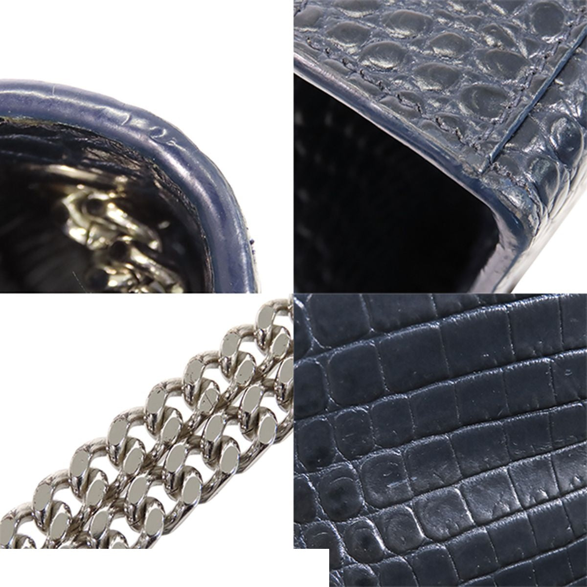Saint Laurent Kate Tassel Navy Leather Chain Embossed Shoulder Bag — view 6
