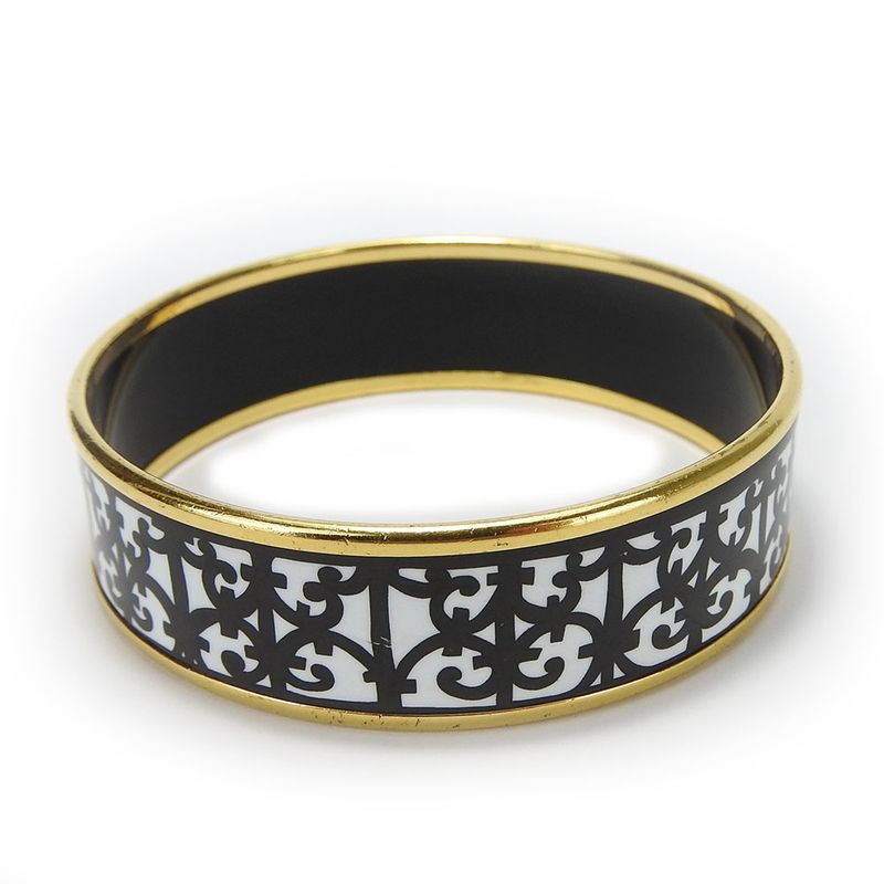 Hermes Bracelet Emile GM Gadarkivir Enamel Metal White Black Gold Hardware