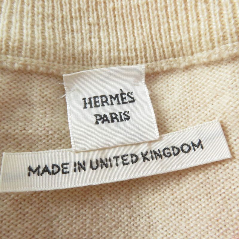 Hermes 100% Cashmere French Sleeve Knit Top Beige Red 36 Made In England Women