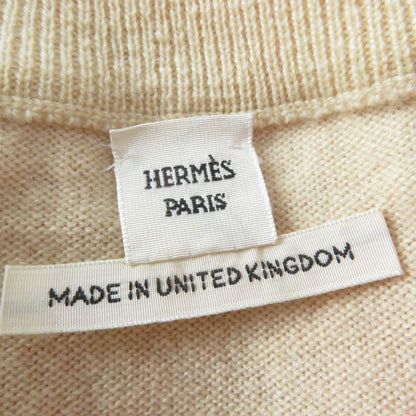 Hermes 100% Cashmere French Sleeve Knit Top Beige Red 36 Made In England Women