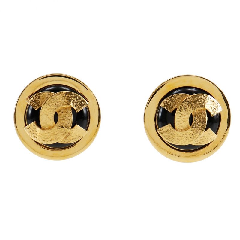 Chanel Coco Mark Gold Plated Black Ladies 49.8g Earring