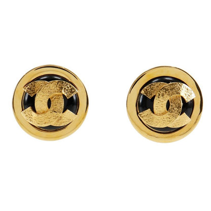 Chanel Coco Mark Gold Plated Black Ladies 49.8g Earring