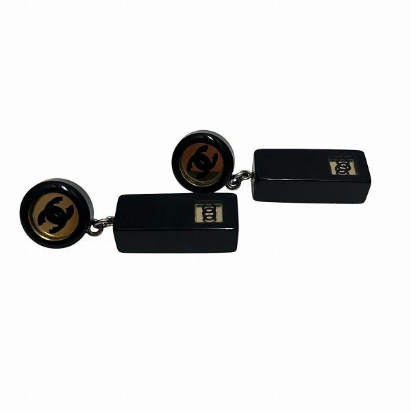 Chanel Earrings Coco Mark Mirror Black Gold Silver 01P Brand Accessories