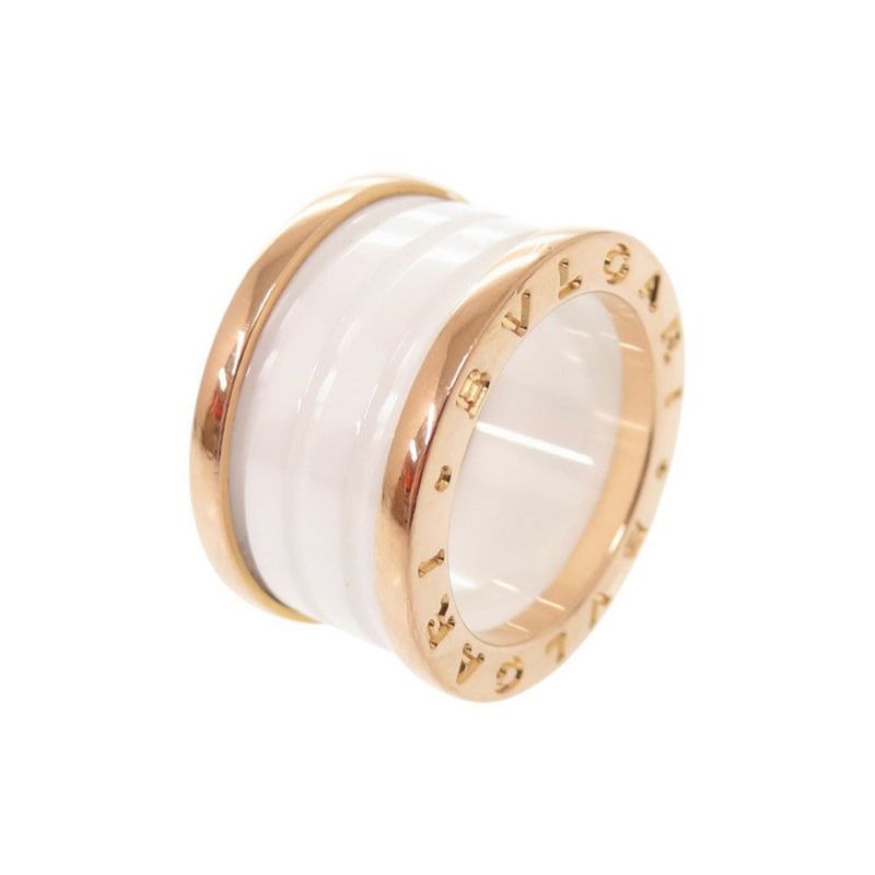 Bulgari B.zero1 4 Band 18K Pink Gold 750 PG White Ceramic 49 Ping Ring