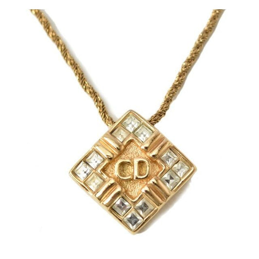 Christian Dior Necklace Vintage Logo Rhinestone Square