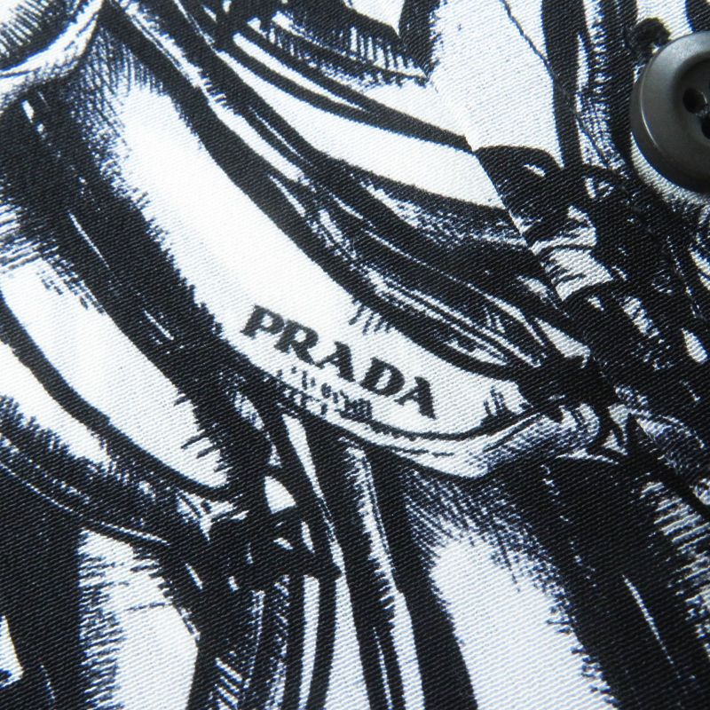 Prada 18AW P491c 100% Silk 100% Banana Allover Print Long Sleeve Shirt Black