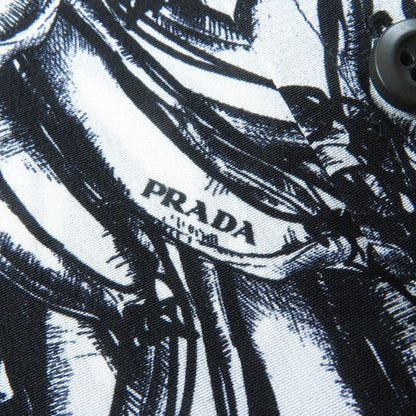 Prada 18AW P491c 100% Silk 100% Banana Allover Print Long Sleeve Shirt Black
