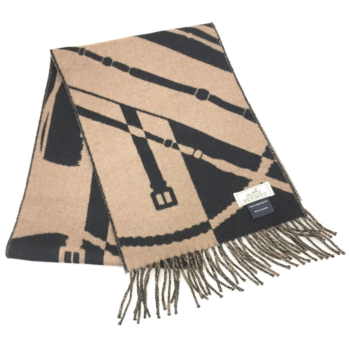Hermes Scarf 100% Cashmere Zigzag Sungle Brown Black