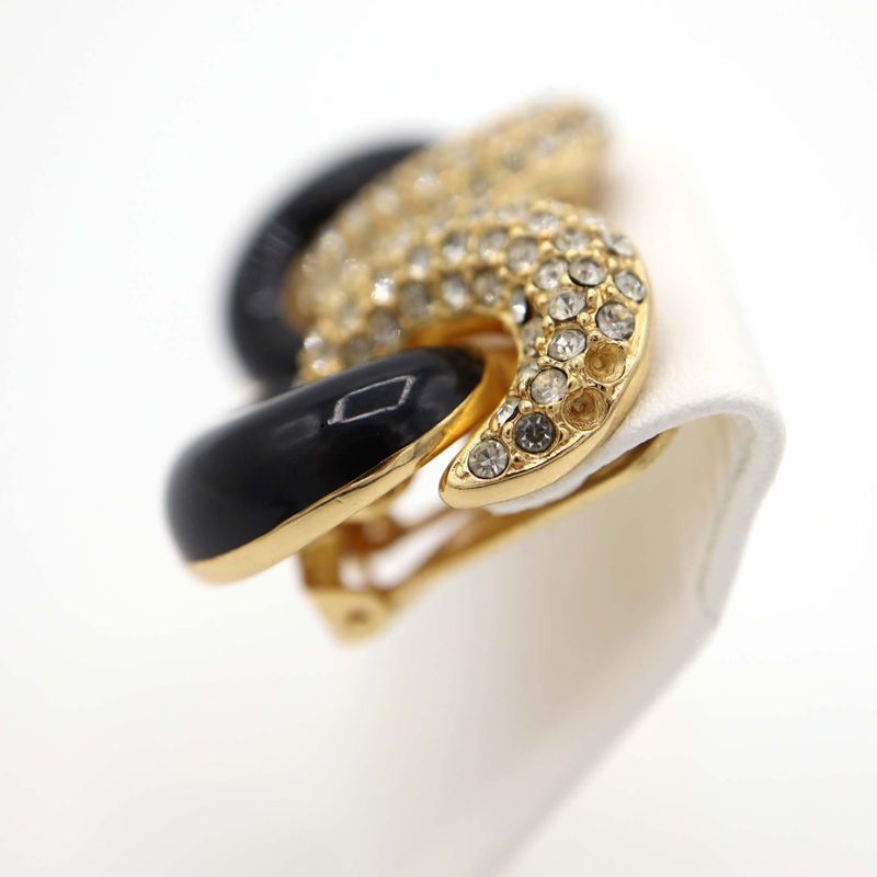 Christian DIOR Earrings Rhinestone Black Stone Women's Accessories H1746