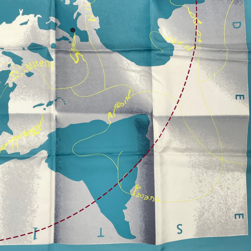 Hermes Carre 90 Scarf Map-patterned Silk Blue