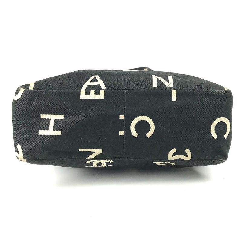 Chanel Shoulder Bag Logo Total Leather / Canvas Black