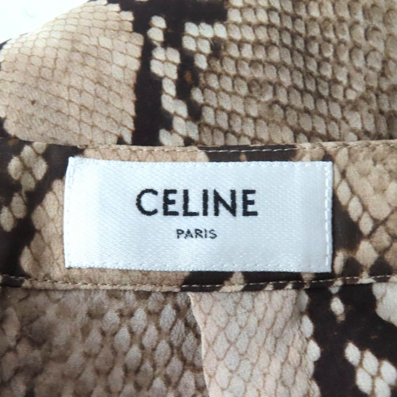 Celine 22AW 2j517879s 100% Silk Python Print Knee-length Draped Skirt Brown 34