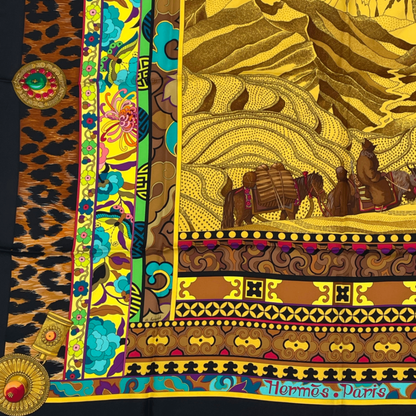 Hermes Carree 90 La Femme Aux Femmes Aux Winds Footsteps Woman Scarf Black