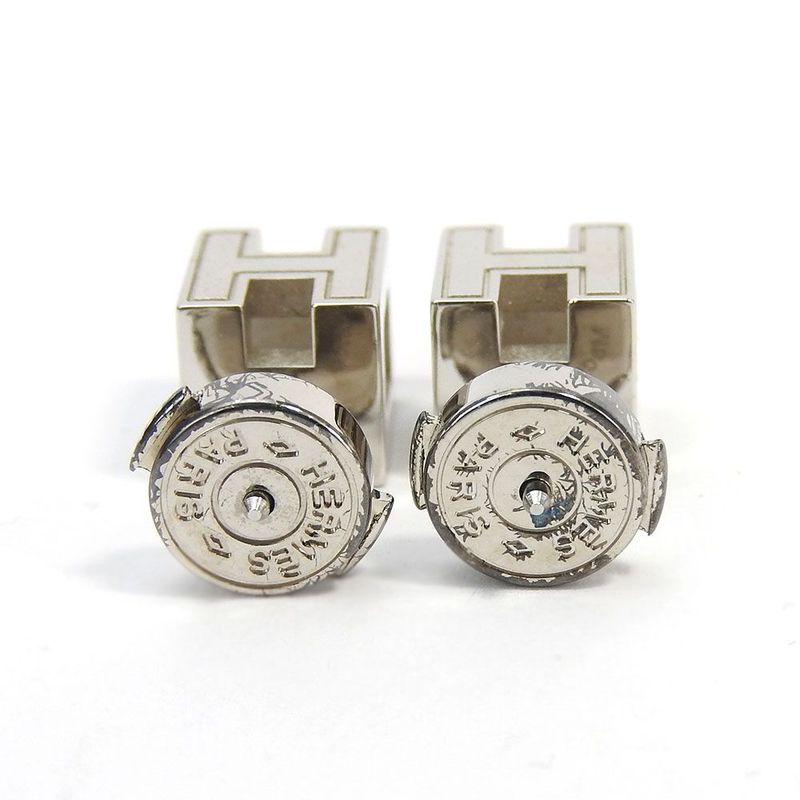 Hermes Earrings Caje De Ashe H Cube Pink Silver Plated Accessories Jewelry
